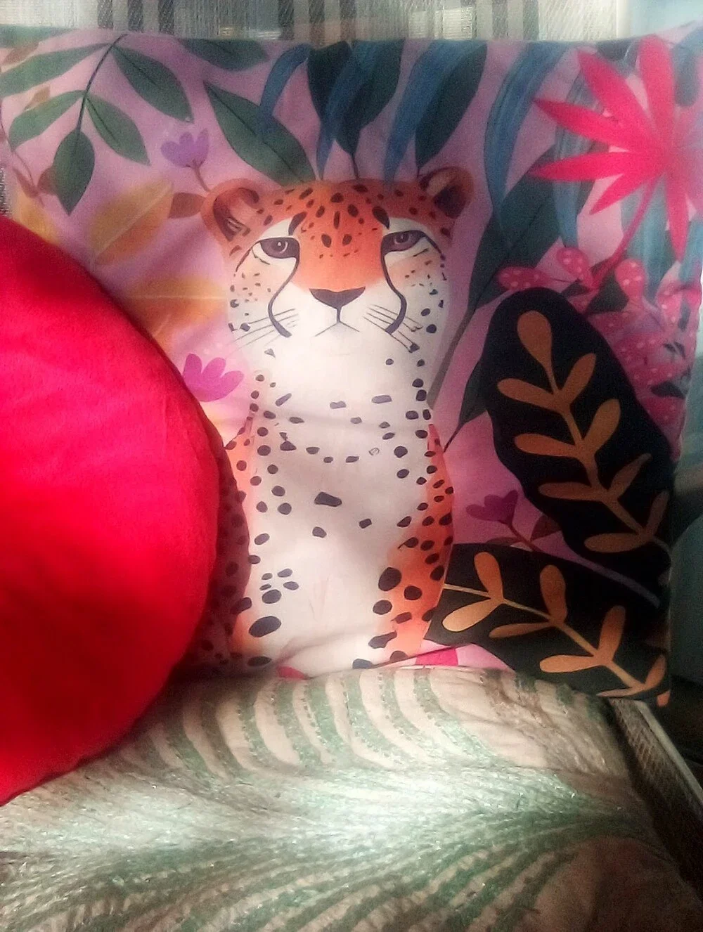 Tropical Leopard Decorative Pillow Cover - Pink, Coral, Green